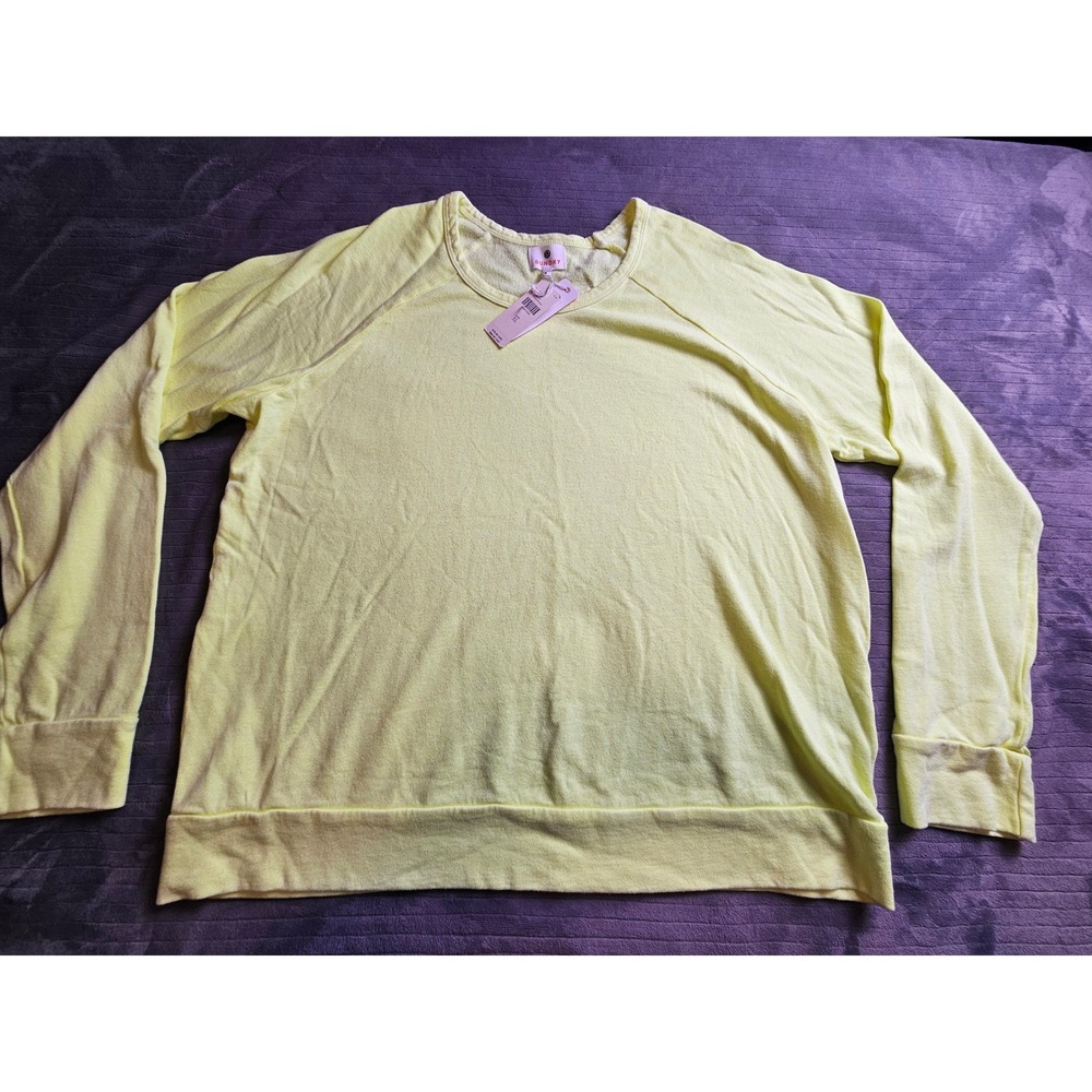NWT Sundry Neon Yellow French Terry Raglan Sweatshirt Size XL